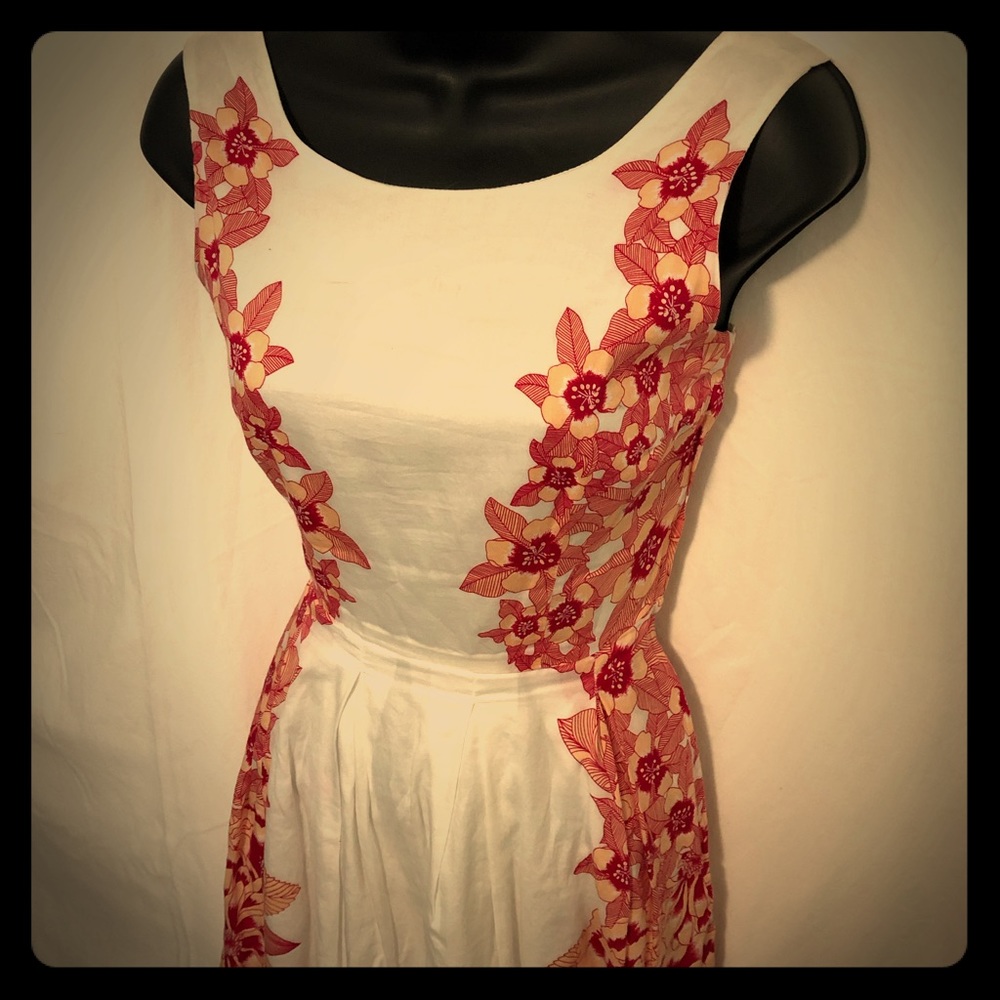 White dress with floral side panels